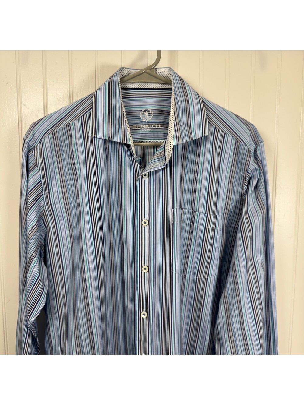 Bugatchi Men's Long Sleeve Striped Button-Up Dress Shirt 100% Cotton Size M